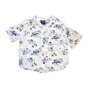 Abercrombie & Fitch Hawaiian Button Up Shirt Womens M Sailboat Coastal Nautical
